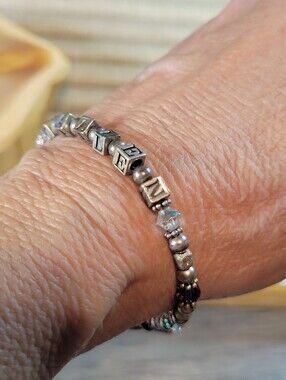 Personalized Sterling Silver & Glass Beaded Name Bracelet - Callen - 7.5" Long